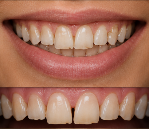 Sonrisa con asimetrías y diastemas antes de las carillas