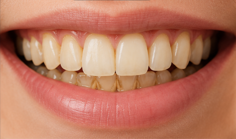 Dientes con acumulación de sarro y manchas antes de la limpieza bucal